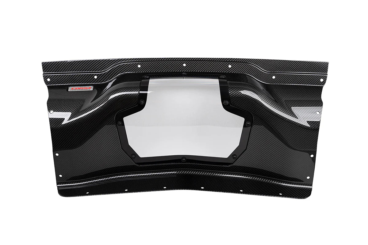 Panel de maletero transparente de fibra de carbono CORSA Performance para Chevrolet Corvette C8 Stingray y Z06 Coupé 2020–2026 – Cubierta de motor trasera ligera de tejido de sarga