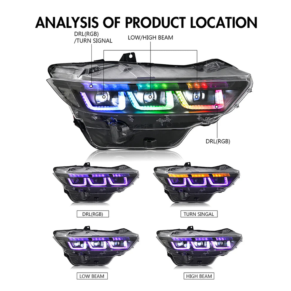Faros LED RGB de triple proyector para Ford Mustang 2024+ (par)