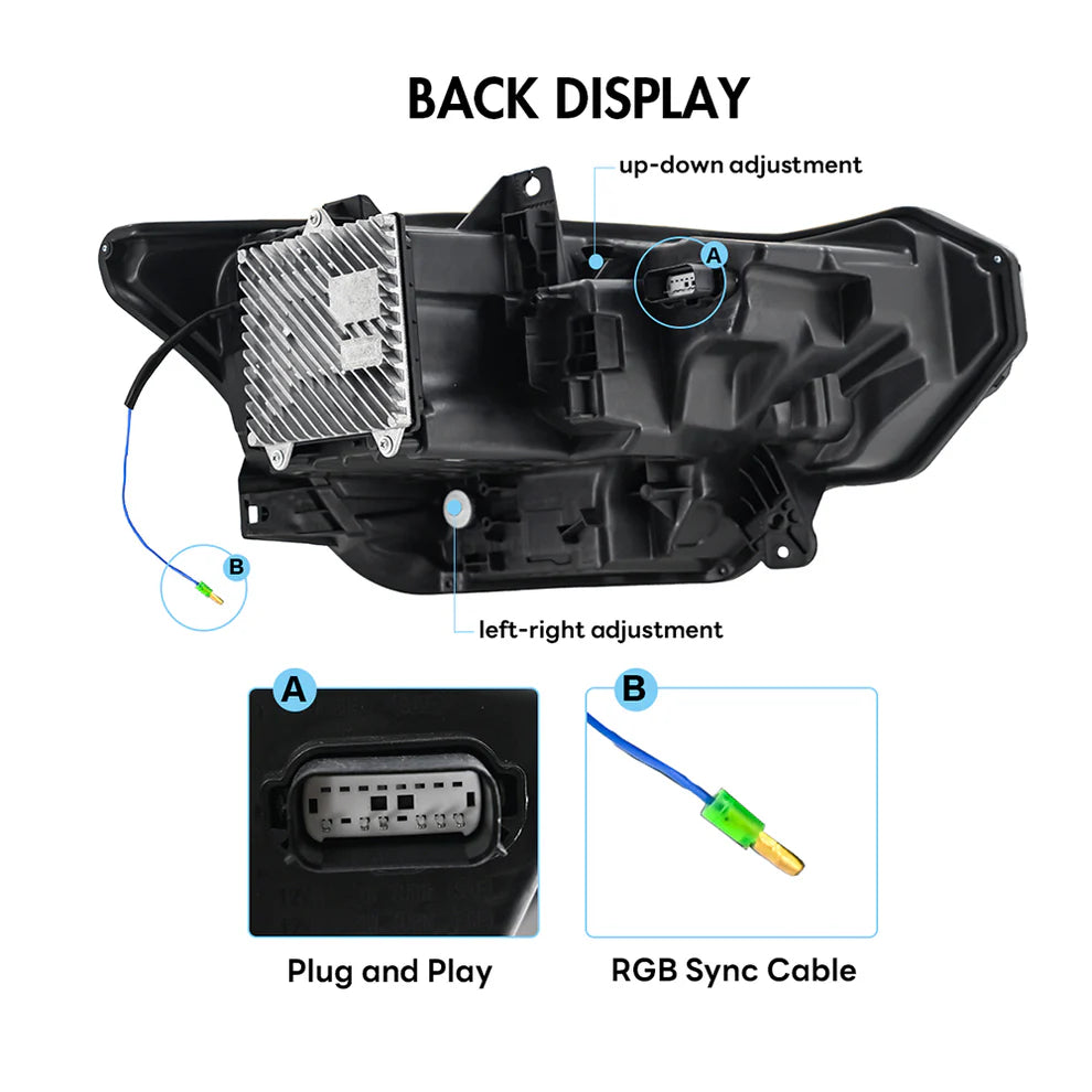Faros LED RGB de triple proyector para Ford Mustang 2024+ (par)