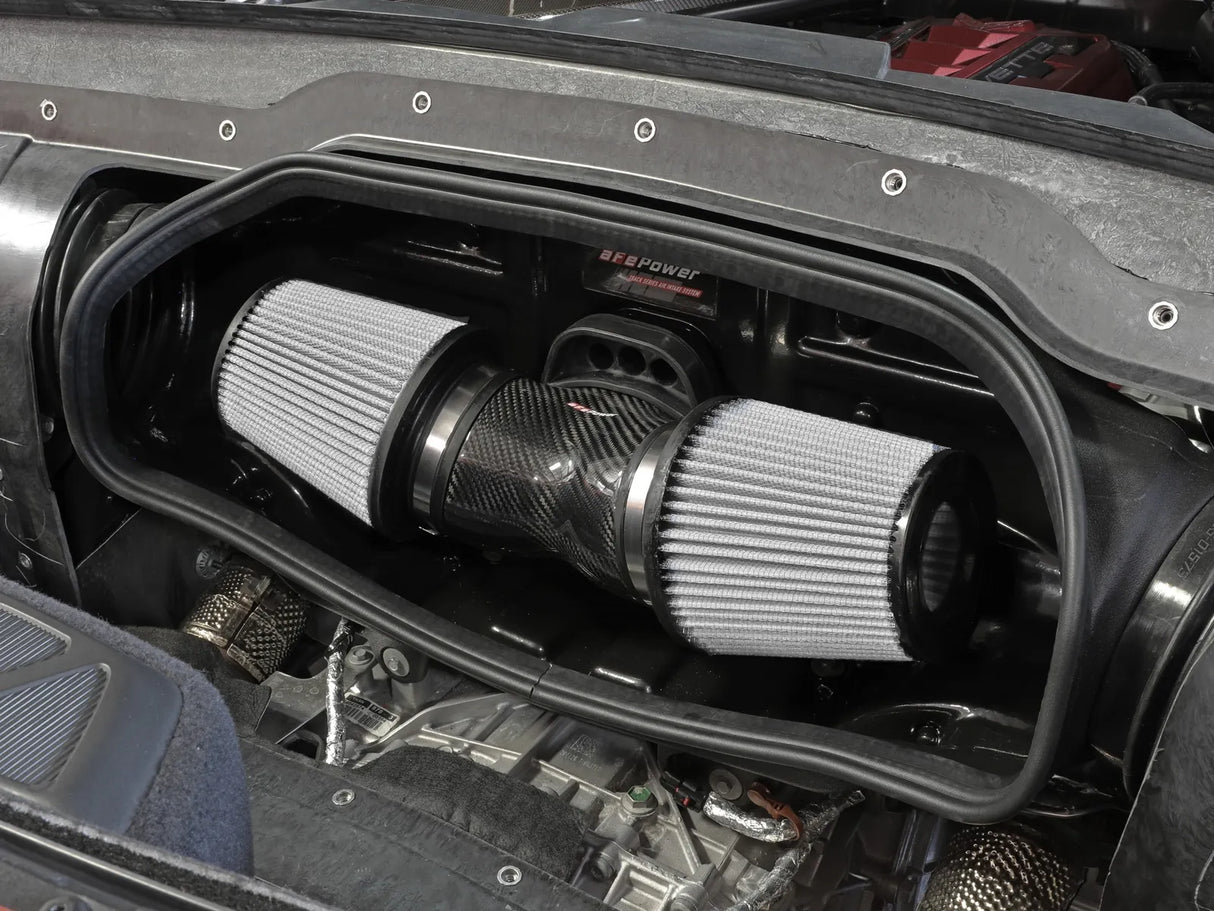 Sistema de admisión de aire frío de fibra de carbono aFe Power Track Series con filtros Pro DRY S – Chevrolet C8 Corvette 2020–2026