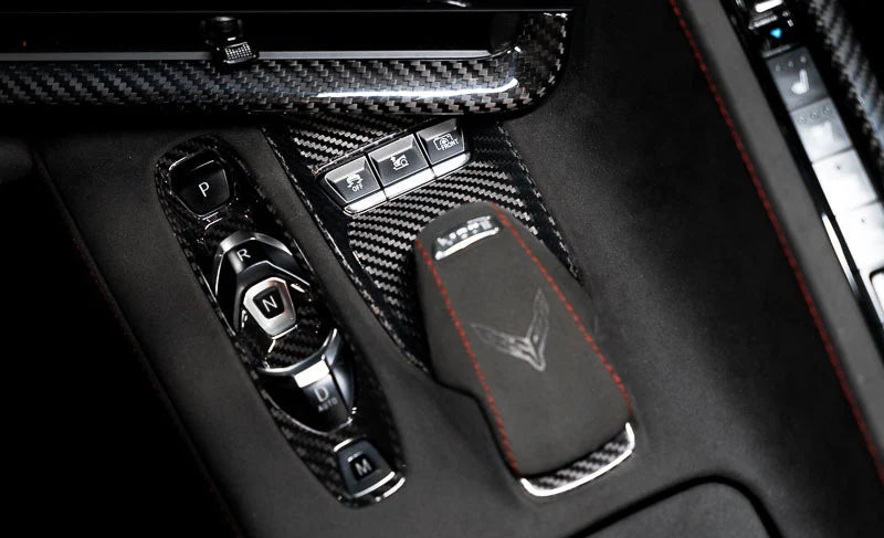 C8 Corvette Red Carbon Fiber Mode Selector Trim Overlay