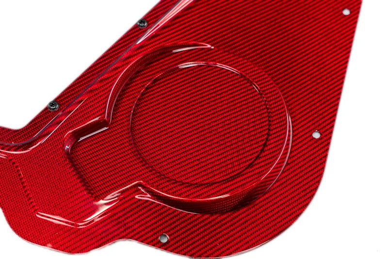 Corvette C8 Convertible Clear Engine Cover with Red Carbon Fiber Surround
