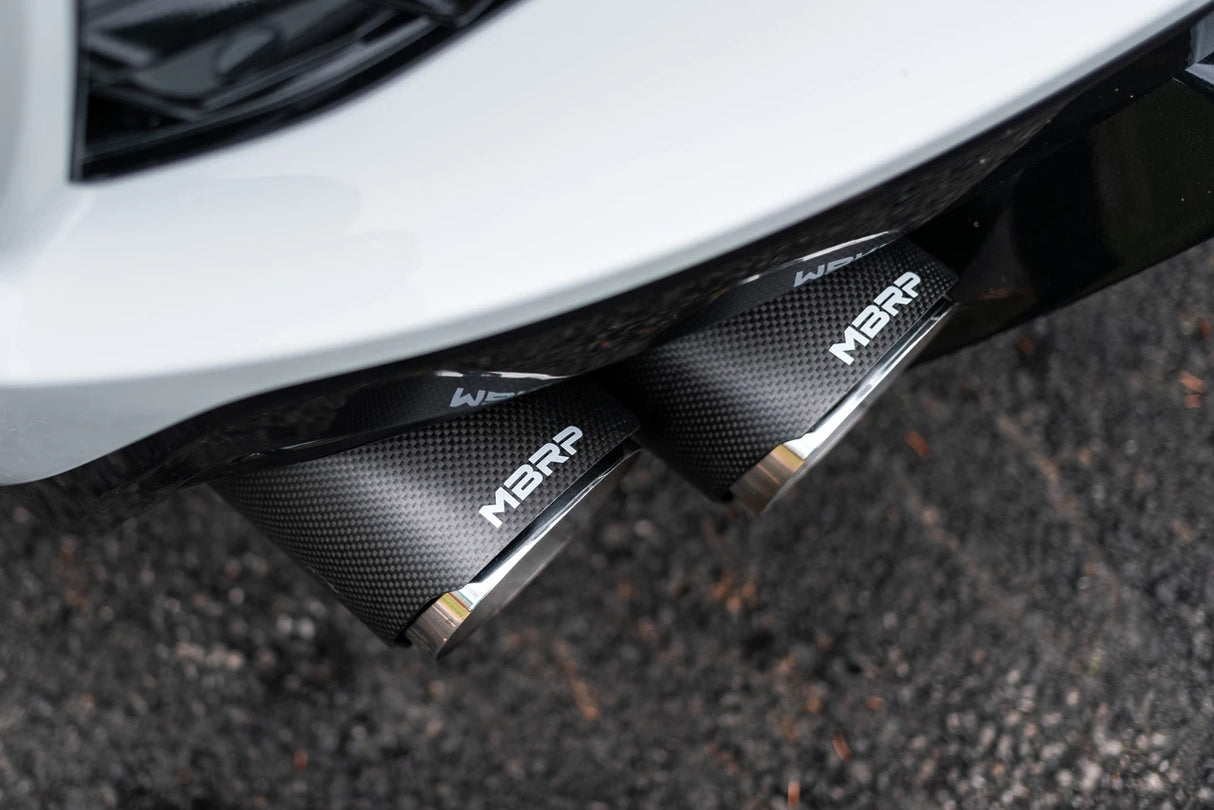 Sistema de escape Cat-Back MBRP Armor Pro Race para Chevrolet Corvette C8 Stingray 2020-2025 - Acero inoxidable T304 con puntas de fibra de carbono