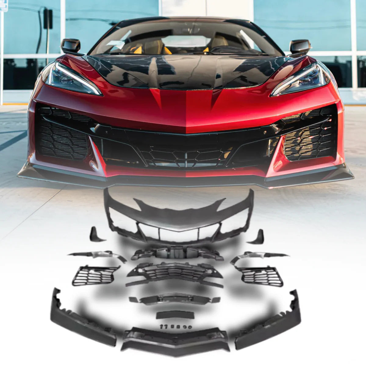 2020–2026 Corvette C8 Stingray to Z06 Track Package 15-Piece Full Front Bumper Conversion Kit