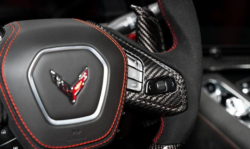 C8 Corvette Carbon Fiber Steering Wheel Trim Overlay – Heated Steering Wheels