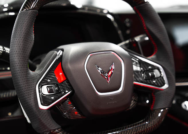 C8 Corvette Carbon Fiber Steering Wheel Side Covers – Heated