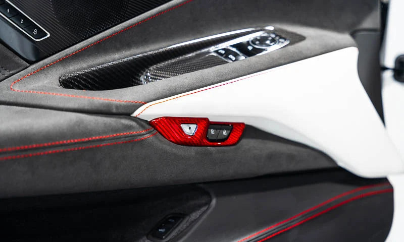 Corvette C8 Red Carbon Fiber Door Lock Trim Overlays