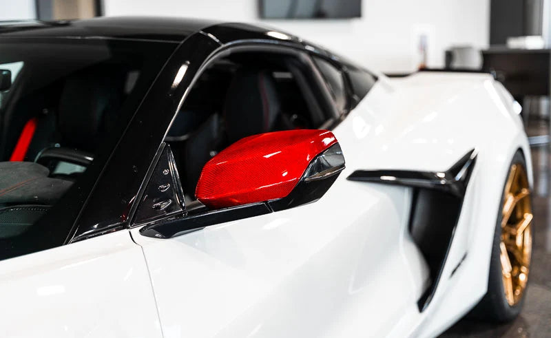 Corvette C8 Red Carbon Fiber Mirror Cap Overlays