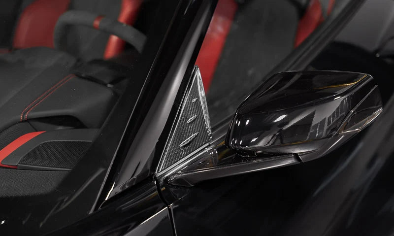 C8 Corvette Carbon Fiber Anti-Buffeting A-Pillar Trim Overlays