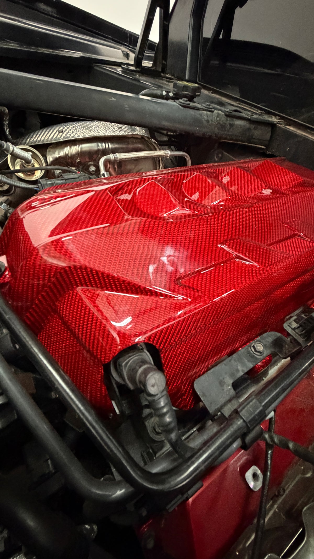 Corvette C8 Red Carbon Fiber Engine Cover