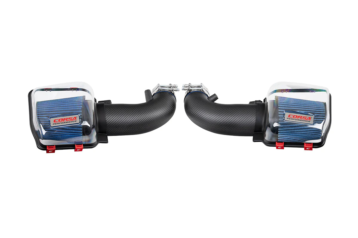 Corsa 24+ Ford Mustang GT 5.0L V8 Sistema de Admisión de Aire Frío con Filtros de Aire DryTech - Brillante