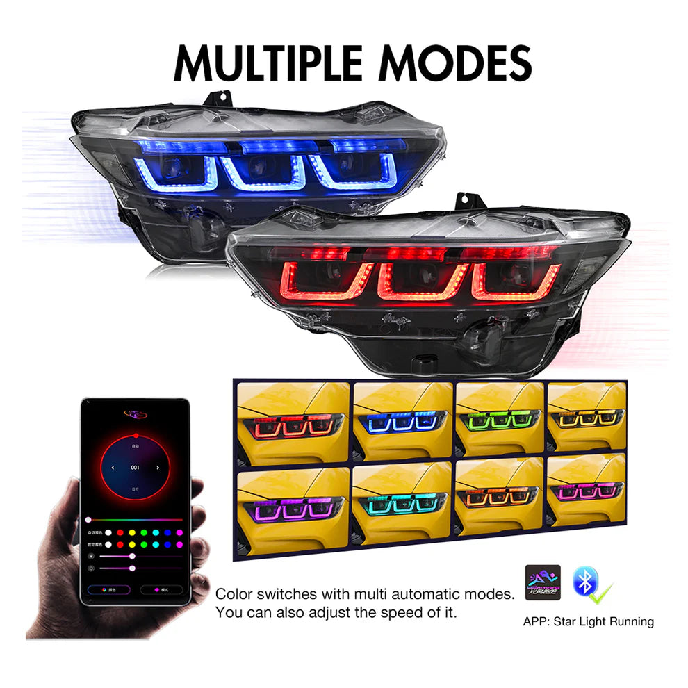 Faros LED RGB de triple proyector para Ford Mustang 2024+ (par)