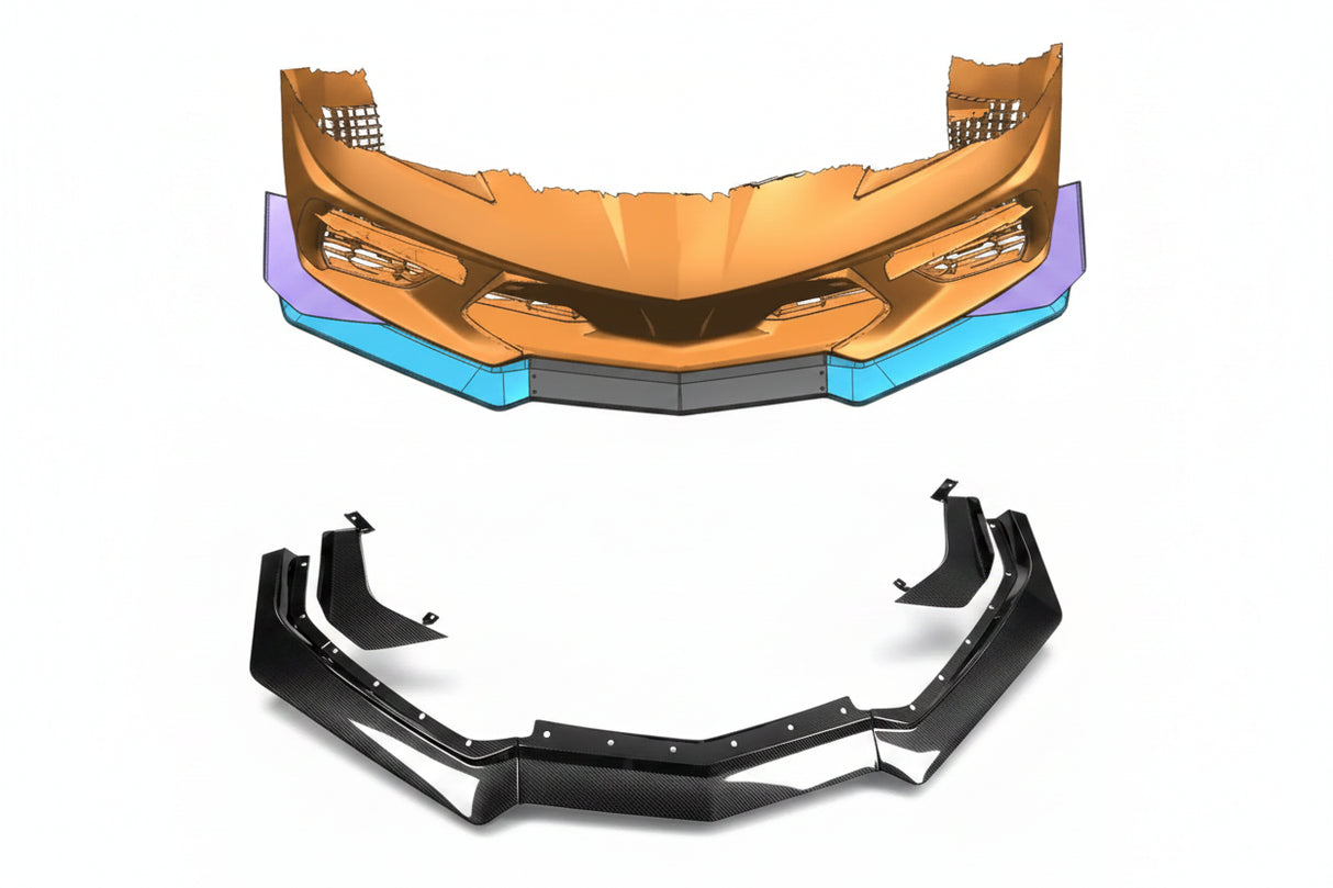 2020–2027 Corvette C8 Stingray Z07-Style Dry Carbon Fiber Front Splitter & Canards