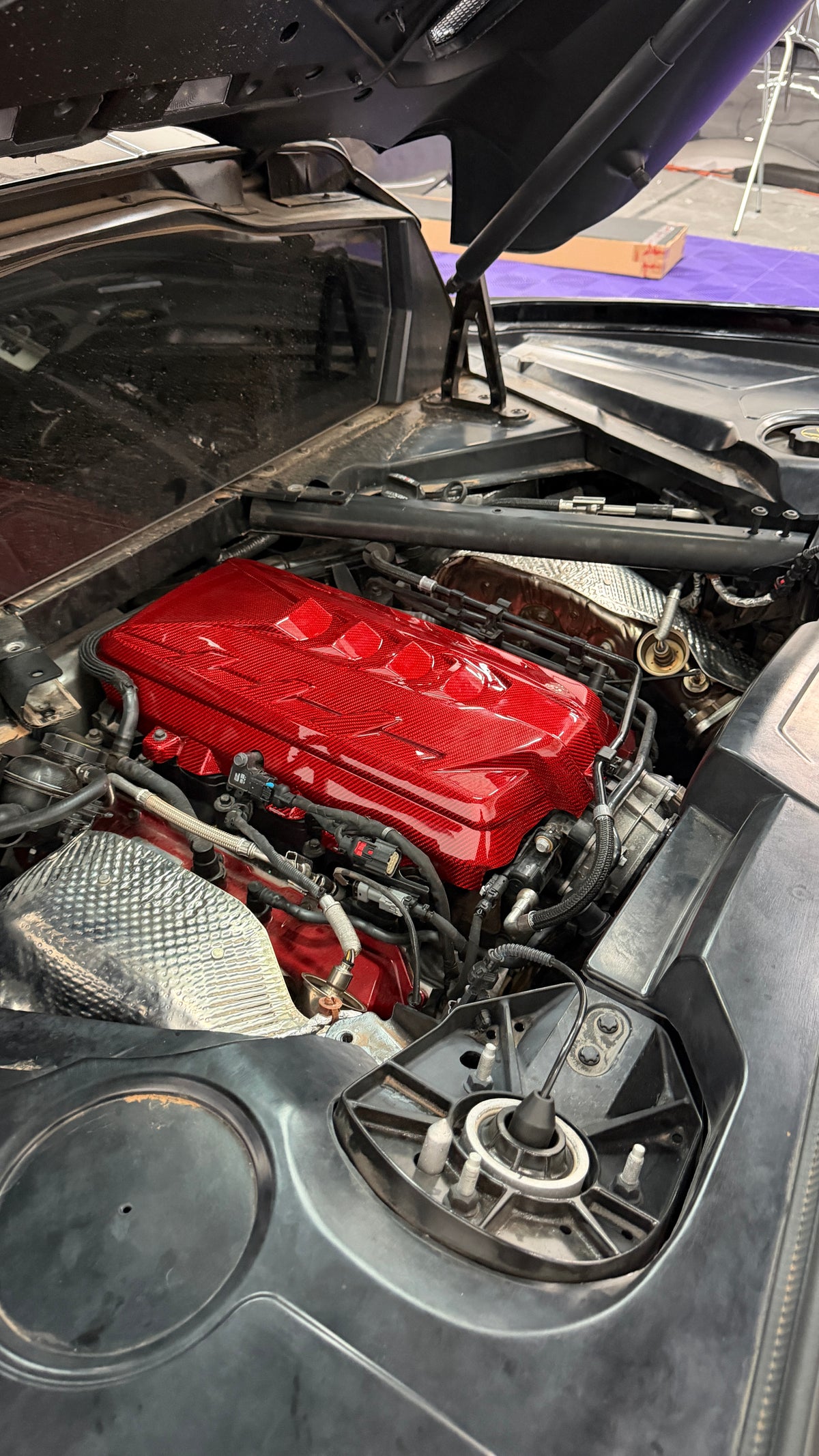 Corvette C8 Red Carbon Fiber Engine Cover