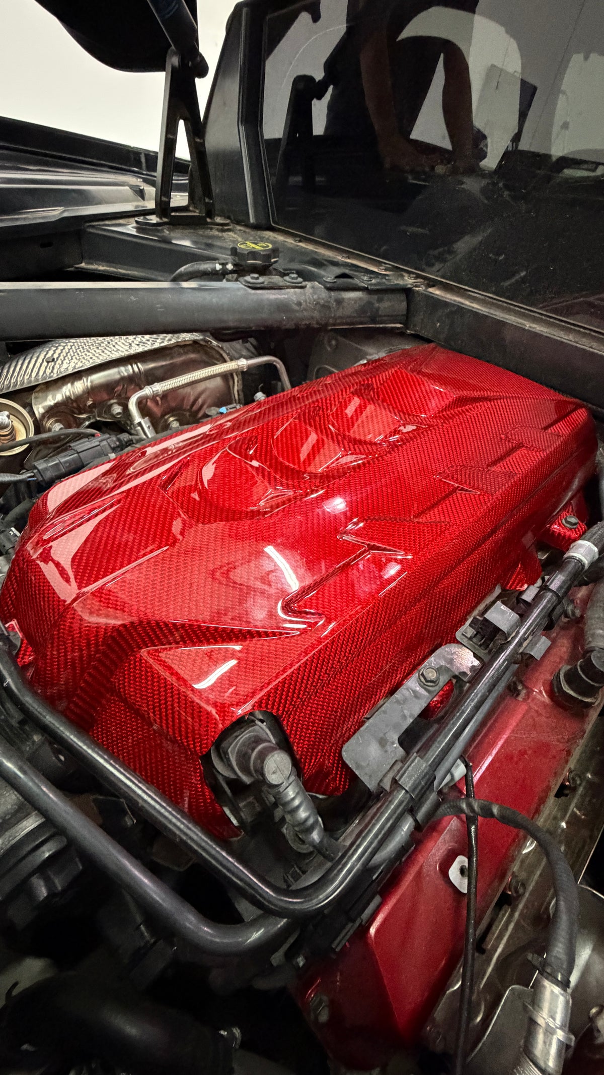 Corvette C8 Red Carbon Fiber Engine Cover