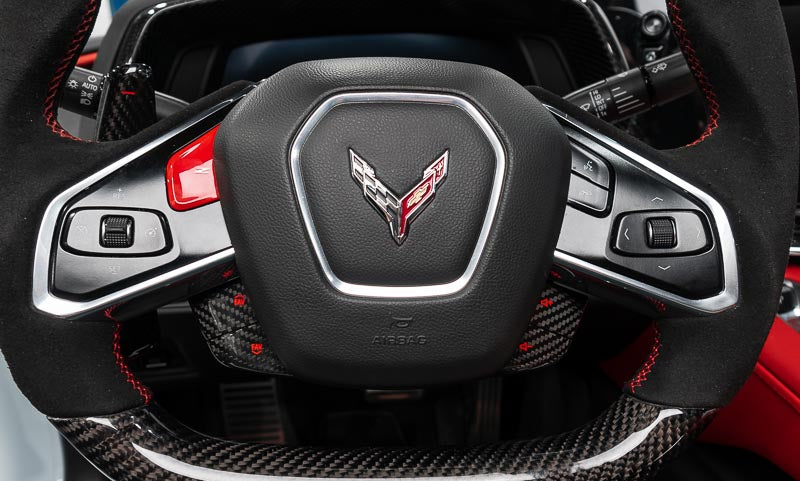 2020–2023 C8 Corvette Stingray Carbon Fiber Steering Wheel Button Covers – 4PC