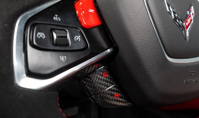 2020–2023 C8 Corvette Stingray Carbon Fiber Steering Wheel Button Covers – 4PC