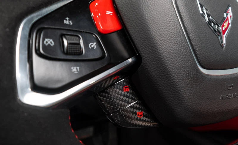 C8 Corvette Red Carbon Fiber Steering Wheel Button Covers – 4PC