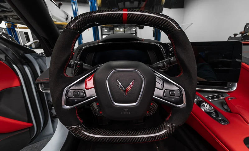 2020–2023 C8 Corvette Stingray Carbon Fiber Steering Wheel Button Covers – 4PC