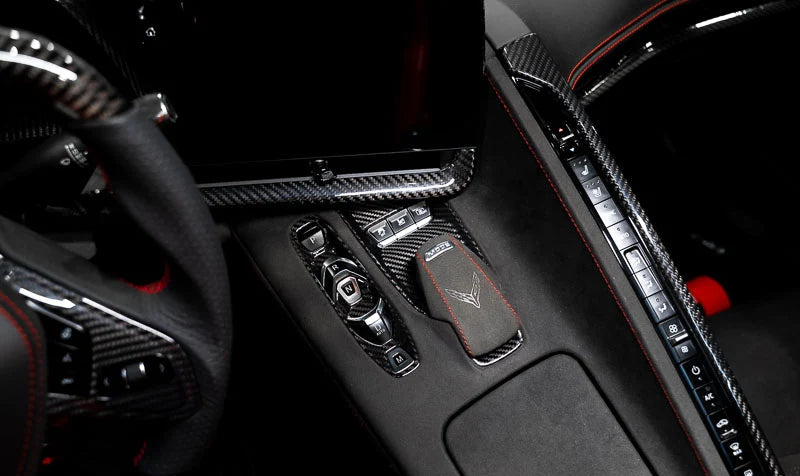 C8 Corvette Red Carbon Fiber Mode Selector Trim Overlay