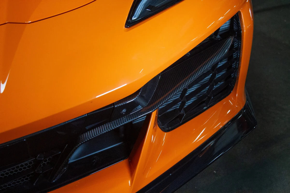 2022–2027 Corvette C8 Z06 / E-Ray / Grand Sport Dry Gloss Carbon Fiber Front Lower Grille Pair
