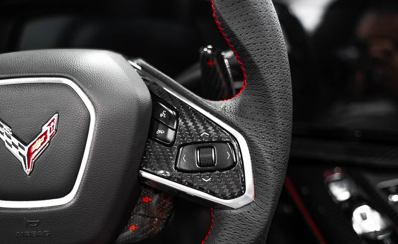 C8 Corvette Carbon Fiber Steering Wheel Side Covers – Heated