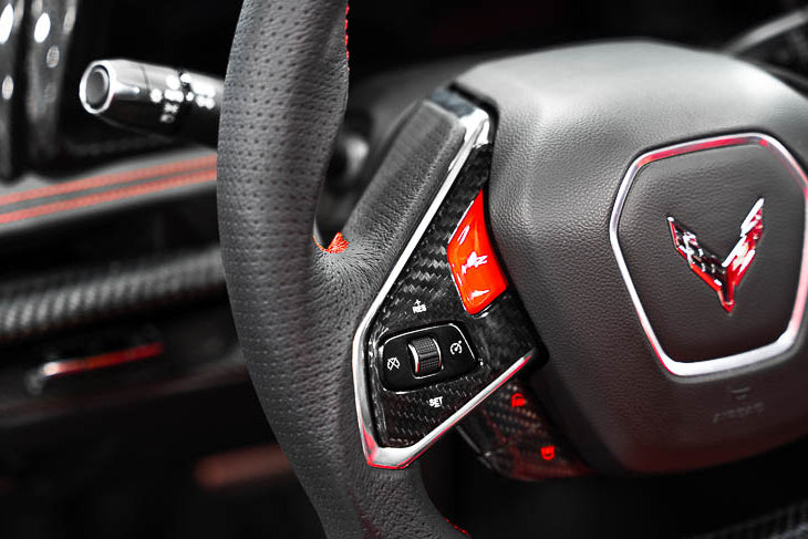 C8 Corvette Carbon Fiber Steering Wheel Side Covers – Heated