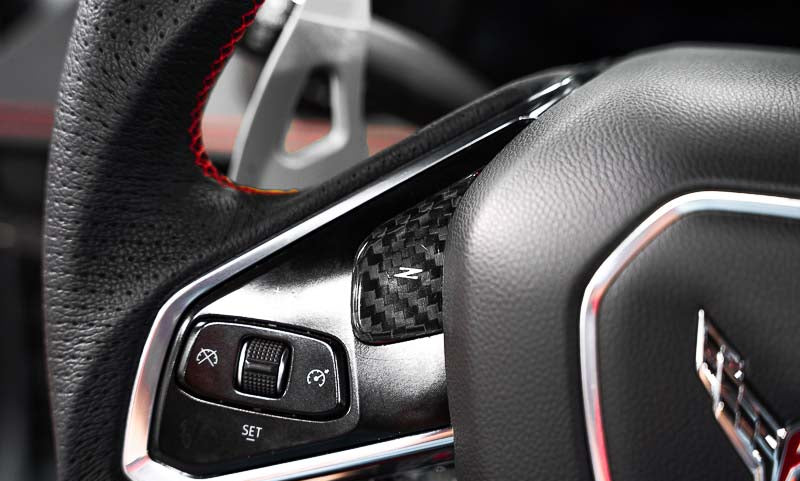 2020–2023 C8 Corvette Carbon Fiber Steering Wheel Button Covers – 1LT Non-Heated