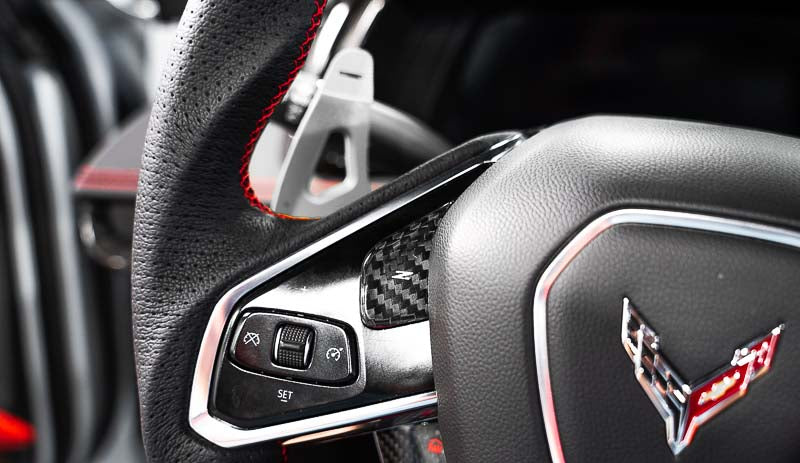 2020–2023 C8 Corvette Carbon Fiber Steering Wheel Button Covers – 1LT Non-Heated