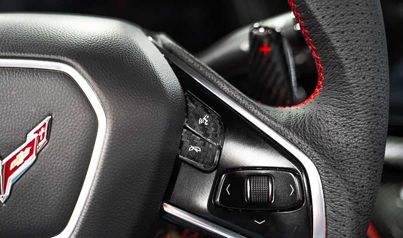 2020–2023 C8 Corvette Carbon Fiber Steering Wheel Button Covers – 1LT Non-Heated