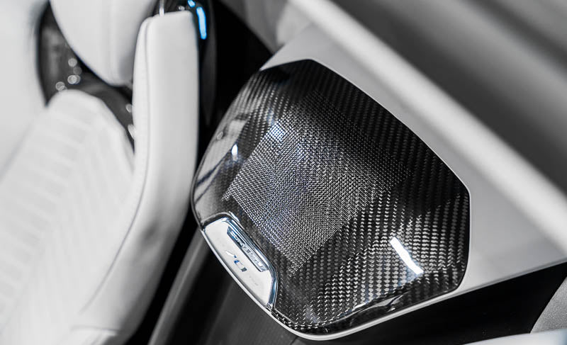 C8 Corvette Carbon Fiber Waterfall Speaker Overlay with Corvette Flags