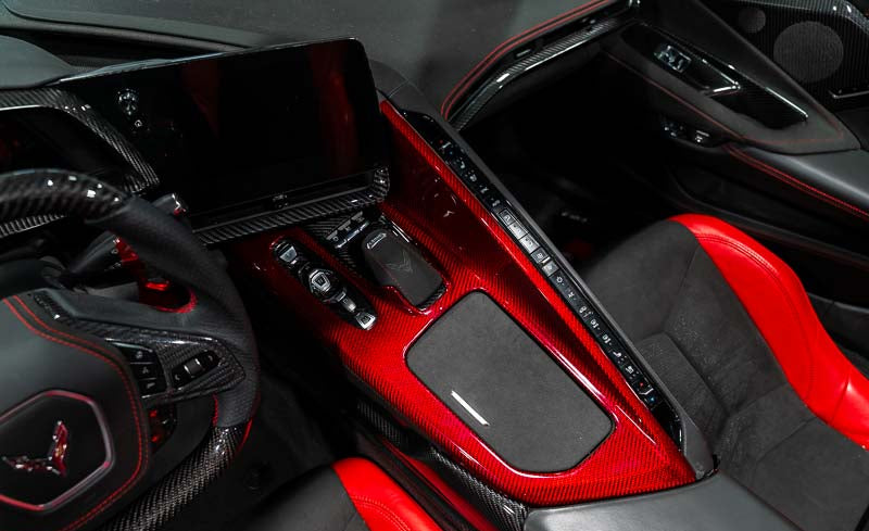 Corvette C8 Red Carbon Fiber Center Console Overlay