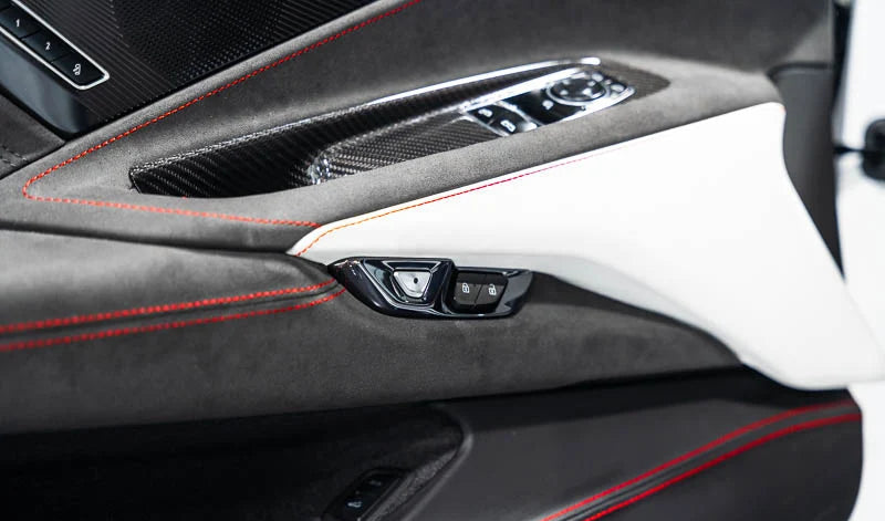 Corvette C8 Red Carbon Fiber Door Lock Trim Overlays