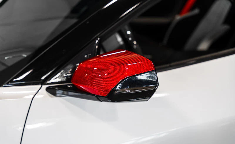 Corvette C8 Red Carbon Fiber Mirror Cap Overlays