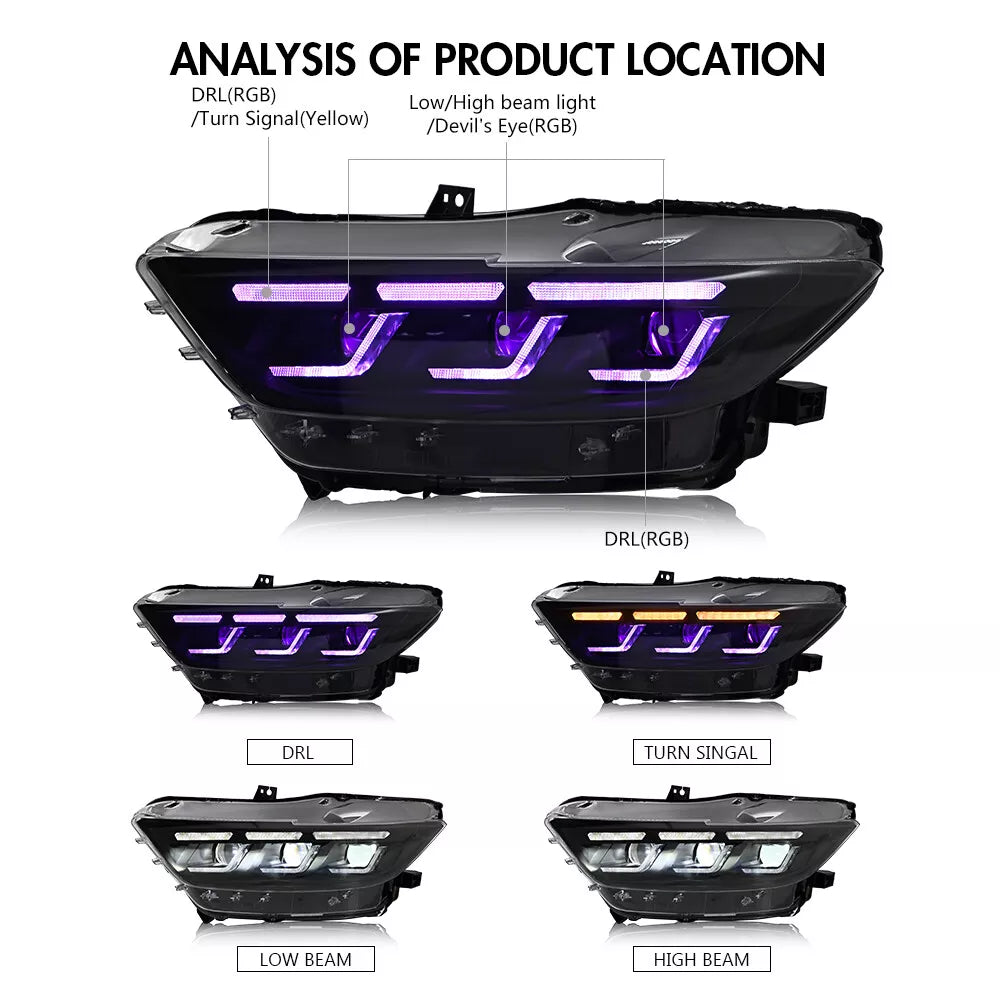 Faros estilo S650 para Ford Mustang 2015-2017 - Serie Flow